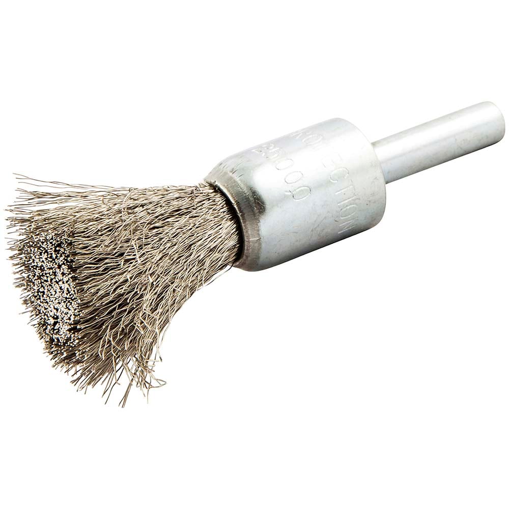 End Brushes: 1/2" Dia, Stainless Steel, Crimped Wire