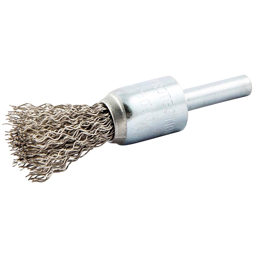 End Brushes: 1/2" Dia, Stainless Steel, Crimped Wire