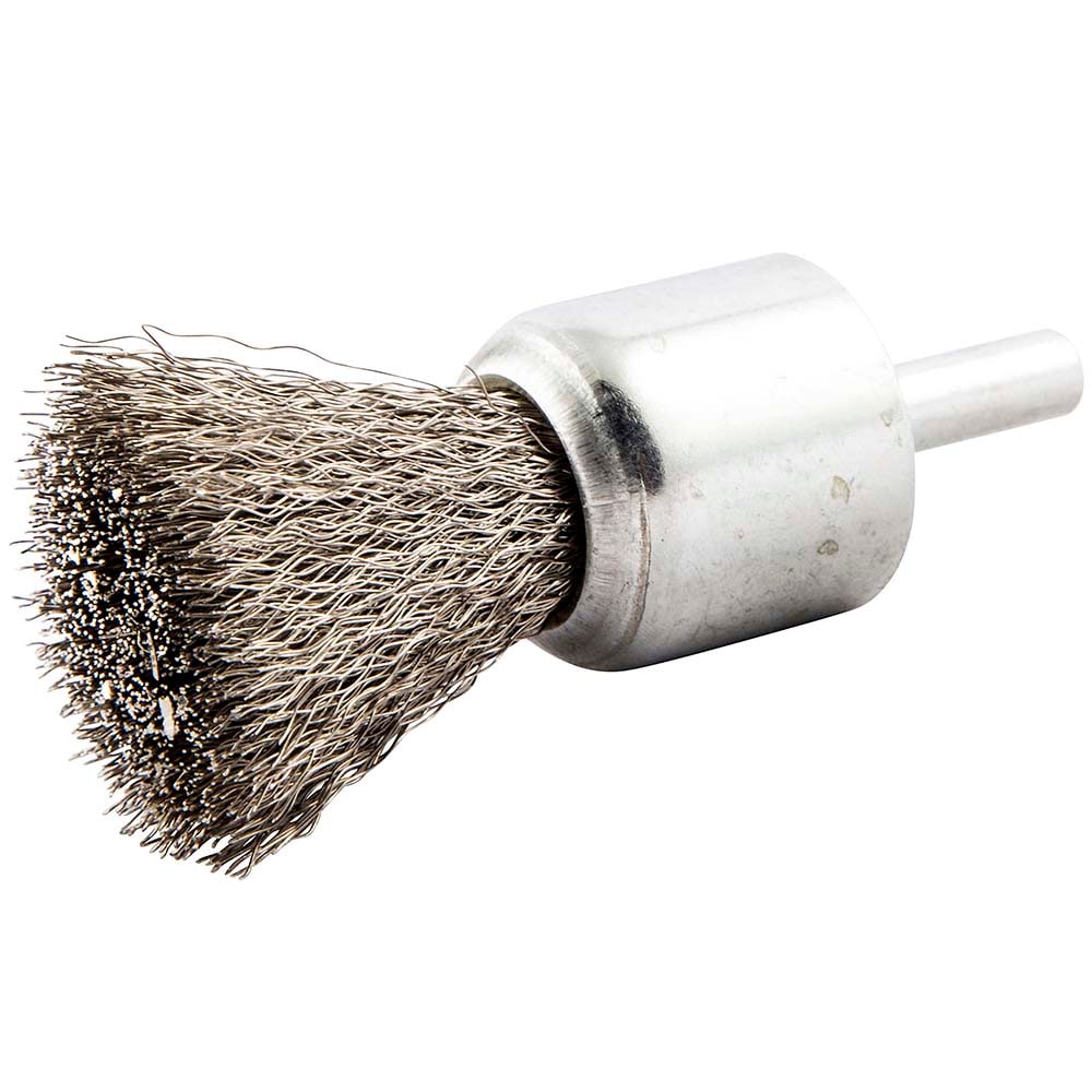 End Brushes: 1" Dia, Stainless Steel, Crimped Wire