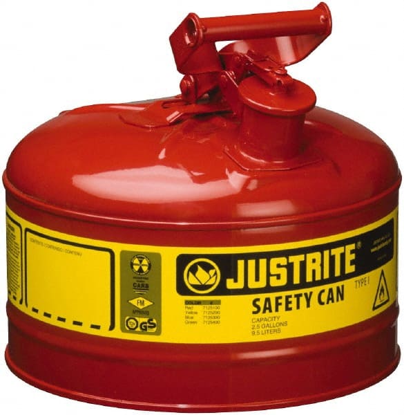 Justrite. 7125100 Safety Can: 2.5 gal, Steel 