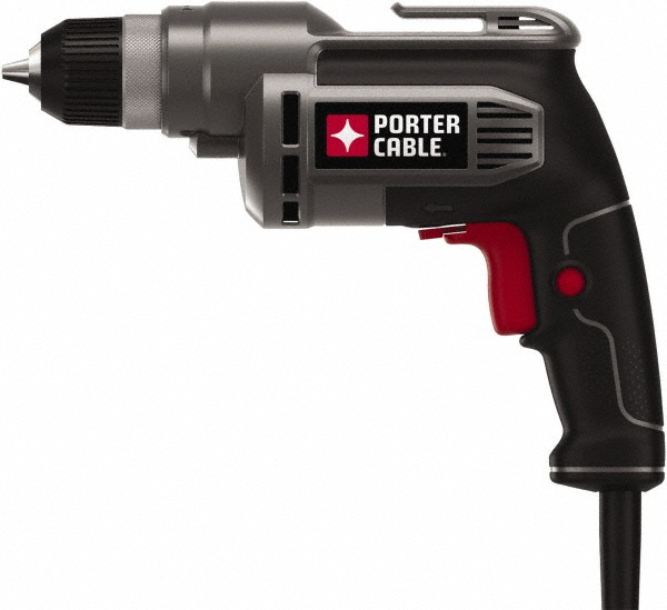 Electric Drill: 3/8" Keyless Chuck, Pistol Grip, 2,500 RPM - 120V, 6.5A, Reversible, 6' Cord
