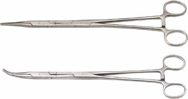Hemostat Tweezer: All Purpose, Stainless Steel, Straight Tip, 9.73" OAL - Micro Tip Bent & Angled