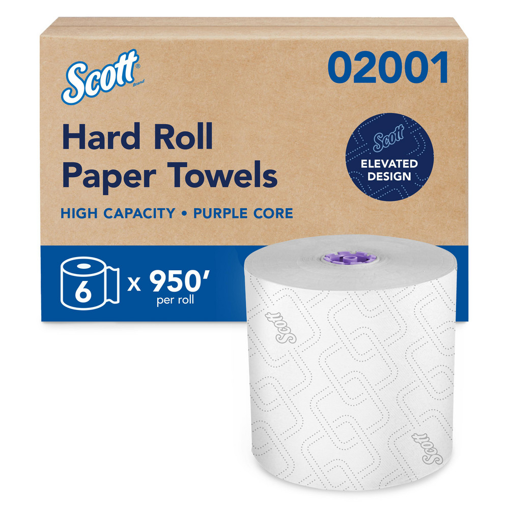 Scott Essential High Capacity Hard Roll Paper Towels with Absorbency Pockets (02001), For Use with Scott Essential Dispenser, Unperforated, White