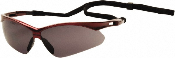 PYRAMEX Safety Glasses: Scratch-Resistant, Polycarbonate, Gray Lenses, Half-Framed - Red Frame, Non-Adjustable Temples, Series PMXtreme, ANSI Z87.1