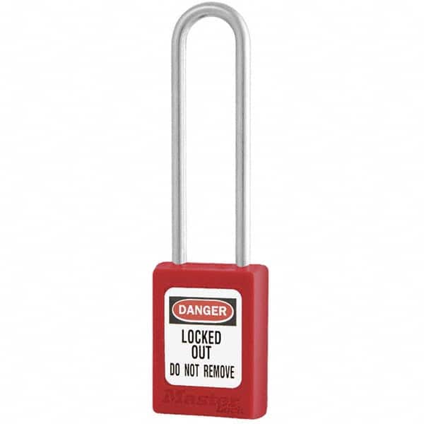 Master Lock S33LTRED Lockout Padlock: Keyed Different, Thermoplastic, 3" High, Steel Shackle, Red 
