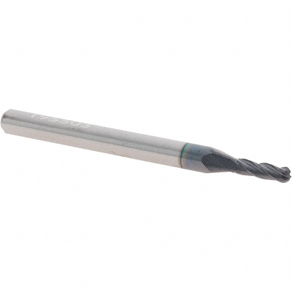 Ball End Mill: 5/64" Dia, 1/4" LOC, 4 Flute, Solid Carbide