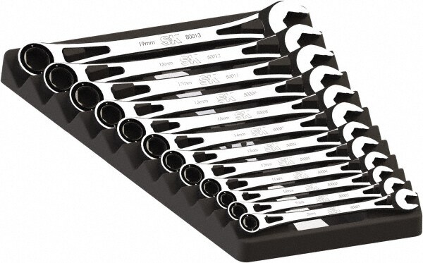 Ratcheting Combination Wrench & Ratcheting Combination Wrench Set: 12 Pc, 8 to 19 mm Wrench, Metric