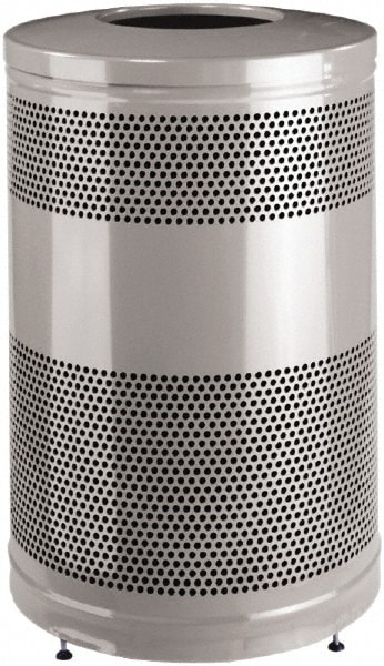 Rubbermaid Decorative Trash Can: 30 gal, Round, Gray MPN:FGAOT30SAPL