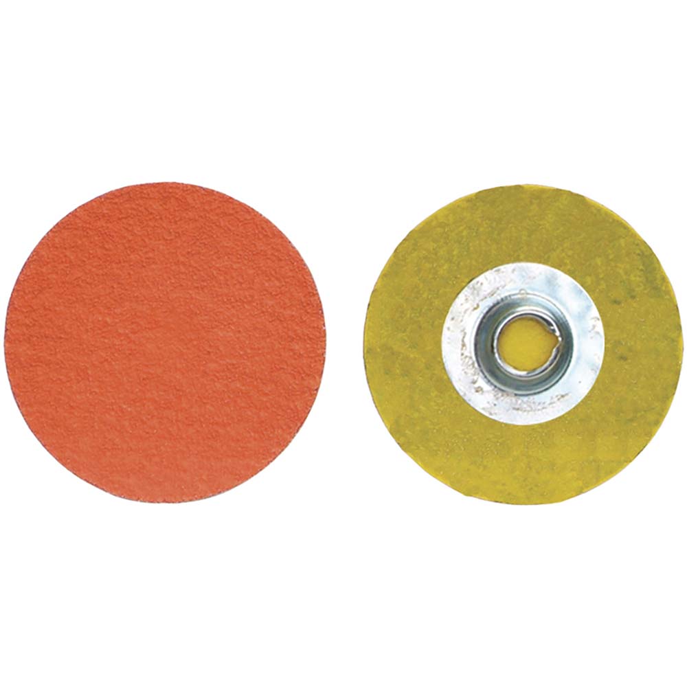 Quick-Change Disc: Type S, 2" Dia, 100 Grit, Premium Ceramic Alumina, Coated - Orange, Polyester-Backed, 20000 RPM, Series R980P
