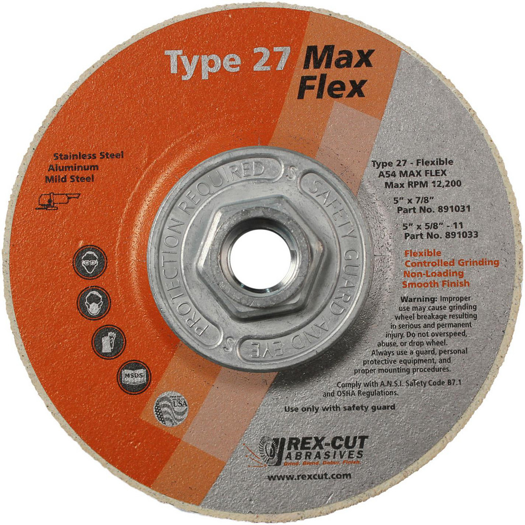 Rex Cut Abrasives - Depressed-Center Wheel: Type 27, 5