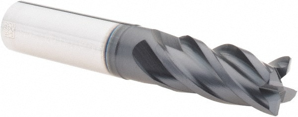 Corner Radius End Mill: 1/2" Dia, 1" LOC, 0.023" Radius, 4 Flutes, Solid Carbide