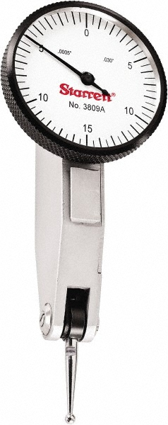 0.030" / 0.6mm White Large Face Test Indicator - .0005" / 0.1mm Graduations, 0-15-0. Unbranded.