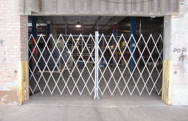 Bi-Parting Folding Gate: 78" High, Steel Frame, Silver