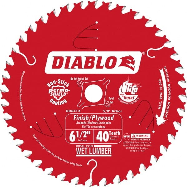 DIABLO D0641X Wet & Dry Cut Saw Blade: 6-1/2" Dia, 5/8" Arbor Hole, 0.059" Kerf Width, 40 Teeth 