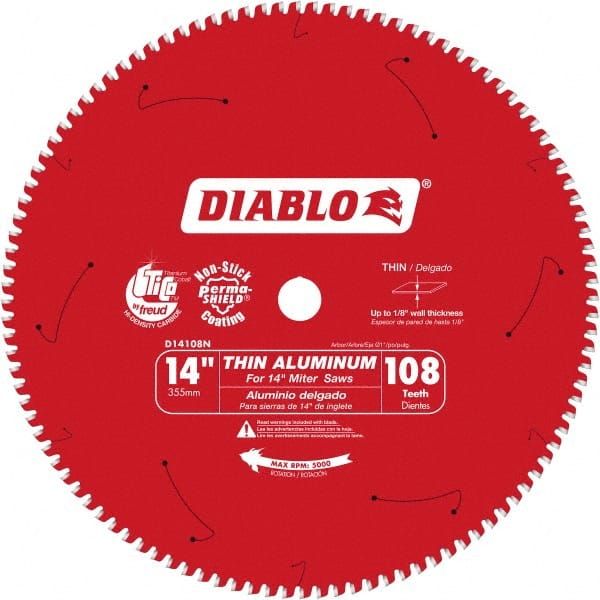 DIABLO D14108N Wet & Dry Cut Saw Blade: 14" Dia, 1" Arbor Hole, 108 Teeth 