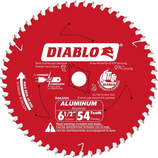 DIABLO D0654N Wet & Dry Cut Saw Blade: 6-1/2" Dia, 5/8" Arbor Hole, 56 Teeth 