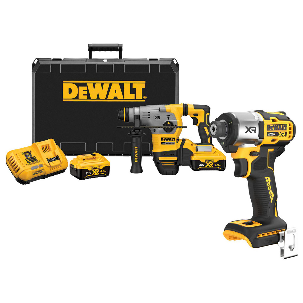 DeWALT 20V MAX XR® Cordless Brushless 1-1/8" SDS Plus L-Shape Rotary Hammer - BONUS 20V MAX XR® 3-Speed Impact 1/4" Driver (Bare Tool)