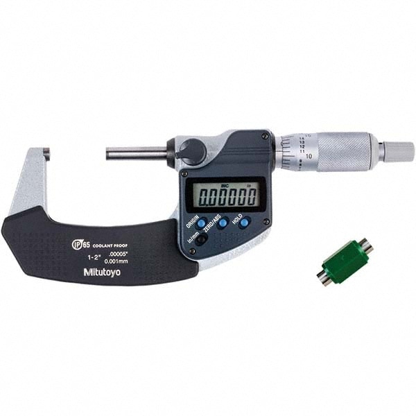 Mitutoyo 293-341-30CAL Electronic Outside Micrometer: 2", Carbide Tipped Measuring Face, IP65 Image