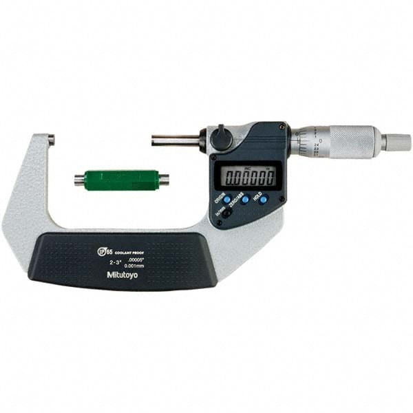 Mitutoyo 293-342-30CAL Electronic Outside Micrometer: 3", Carbide Tipped Measuring Face, IP65 Image