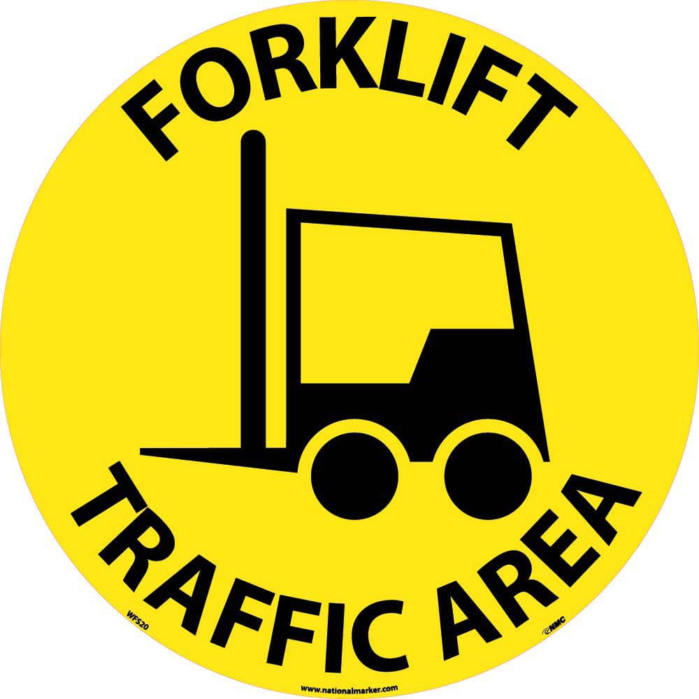 Accident Prevention Adhesive Backed Floor Sign: Round, ''Forklift Traffic Area''