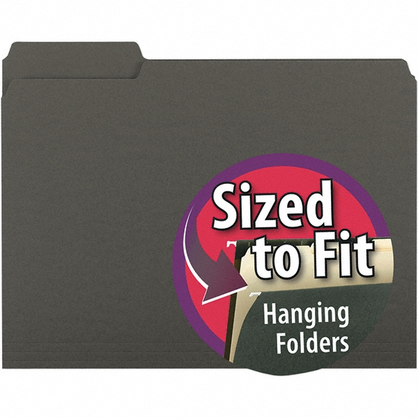 File Folders with Top Tab: Letter, Black, 100/Pack - 11 Point Stock, Assorted Tab Cut Location