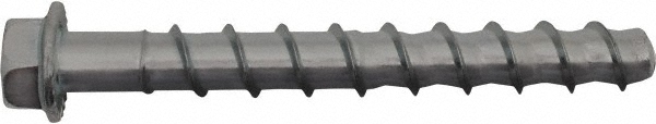 Concrete Screw Anchor: 1/2" Dia, 4" OAL, 1-3/4" Min Embedment - 1/2" Drill, Grade 1018 Case Hardened Steel, Galvanized Finish, Hex Head, Hex Drive