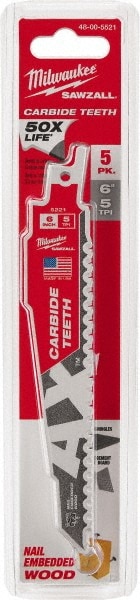 Milwaukee Tool 48-00-5521 6" Long x 1" Thick, Carbide Reciprocating Saw Blade Image