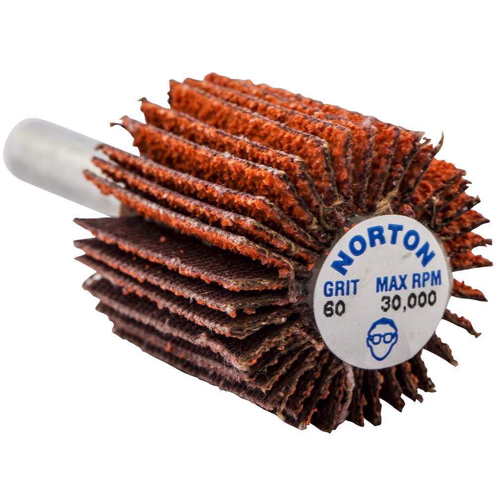 Norton Mounted Flap Wheel 1" Dia, 1" Face Width, 60 Grit, Ceramic