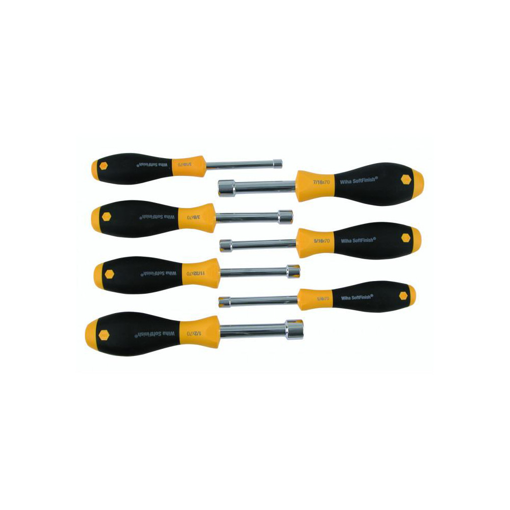 Wiha Nut Driver Set 7 Pc, 3/16 to 1/2", Hollow Shaft, Ergonomic