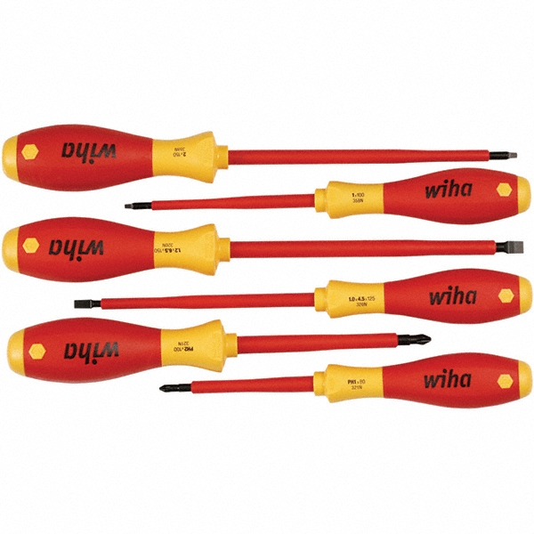 Wiha 6 Piece Slotted, Phillips & Square Screwdriver Set - Bit Sizes: Philips #1 & #2, Comes in Vinyl Pouch | Part #35890