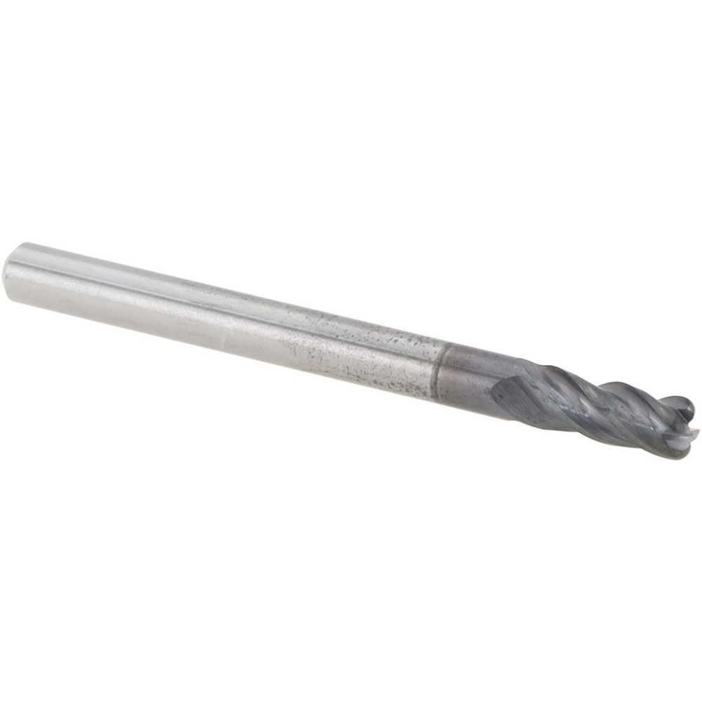 Corner Radius End Mill: 1/8" Dia, 1/4" LOC, 0.0300" Radius, 4 Flute, Solid Carbide