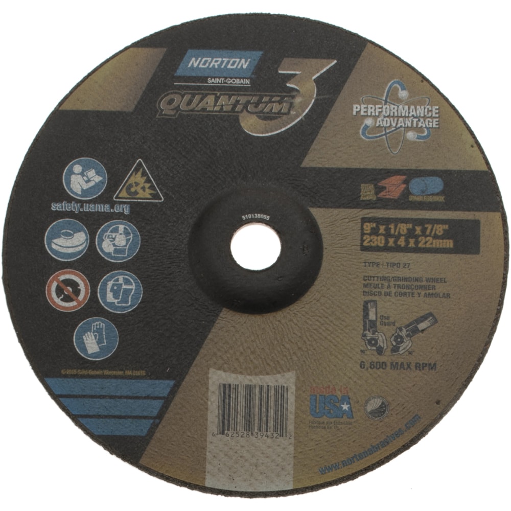 Depressed Grinding Wheel:  Type 27,  9" Dia,  1/8" Thick,  7/8" Hole,  Ceramic Alumina