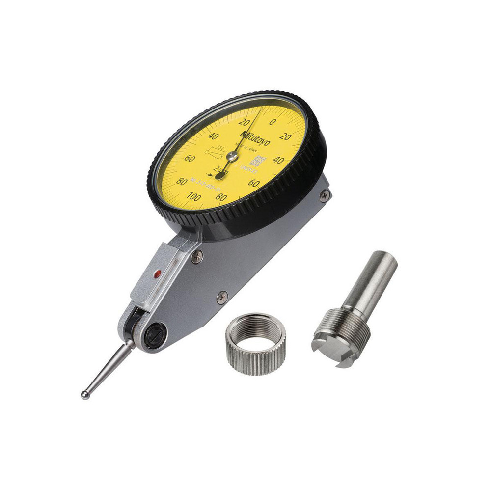 Horizontal Dial Test Indicator: 0.20 mm Max, 0-100-0 Dial Reading, 3.00 microm Accuracy - Series 513, Yellow Dial, 0.0020 Dial, 14.70 mm Contact Point