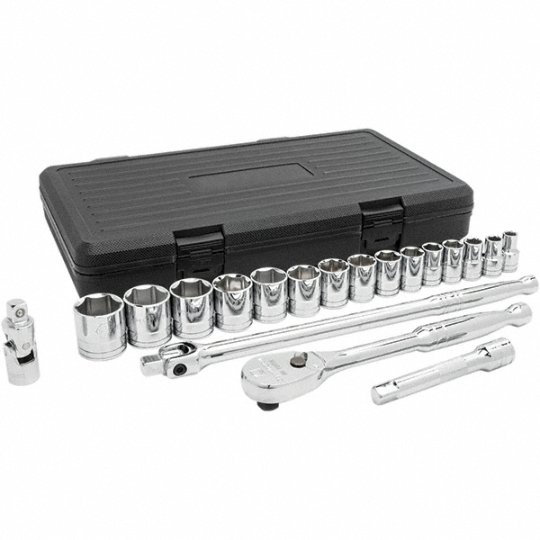 Standard Socket Set: 19 Pc, 1/2" Drive, 3/8 to 1-1/4" Socket