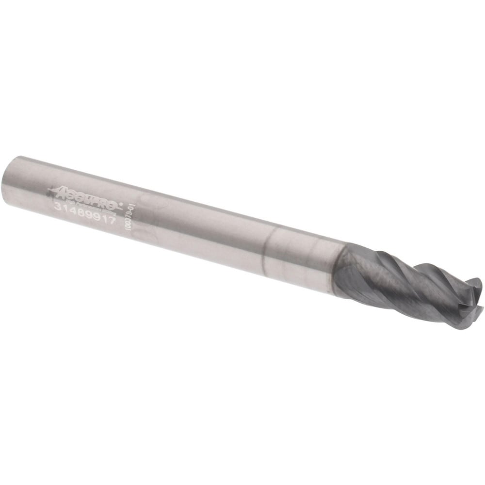 Corner Radius End Mill: 1/4" Dia, 1/2" LOC, 38 deg Helix, Corner Radius End, Centercutting Series HS