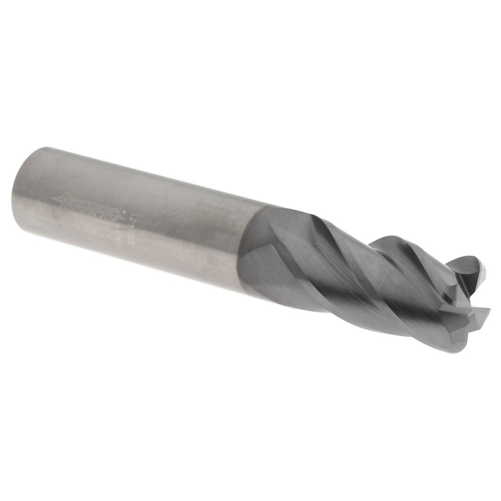 Corner Radius End Mill: 5/8" Dia, 1-1/4" LOC, 38 deg Helix, Corner Radius End, Centercutting Series HS