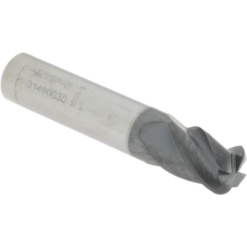 Accupro 6504352 Corner Radius End Mill: 3/8" Dia, 1/2" LOC, 0.09" Radius, 4 Flutes, Solid Carbide Image