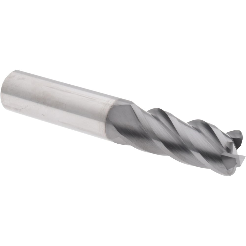 Corner Radius End Mill: 1/2" Dia, 1-1/4" LOC, 38 deg Helix, Corner Radius End, Centercutting Series HS