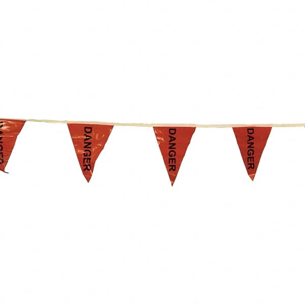 PRO-SAFE 03-407 Pennants; Color: Red ; Overall Length (Feet): 60.00 ; Pennant Length (Inch): 18 ; Pennant Width (Inch): 12 ; Material: Vinyl ; Tensile Strength (Lb./Inch): 107 