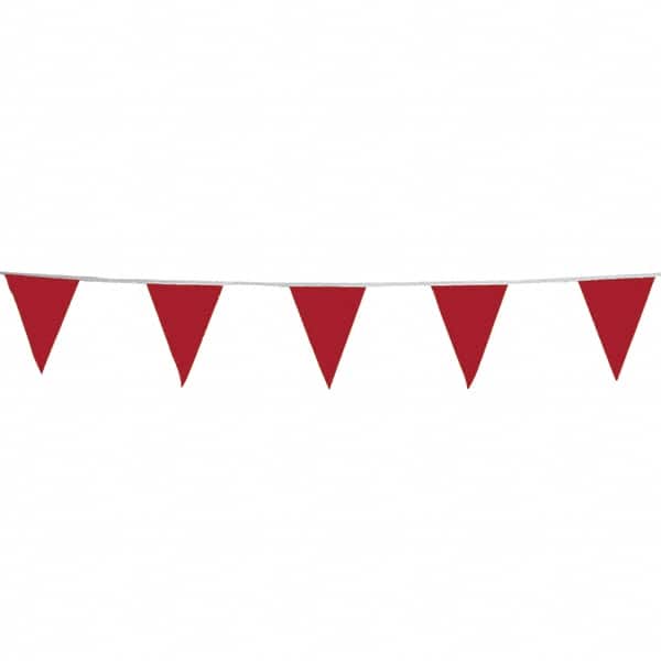 PRO-SAFE 03-400 Pennants; Color: Red ; Overall Length (Feet): 100.00 ; Pennant Length (Inch): 18 ; Pennant Width (Inch): 12 ; Material: Vinyl ; Tensile Strength (Lb./Inch): 107 