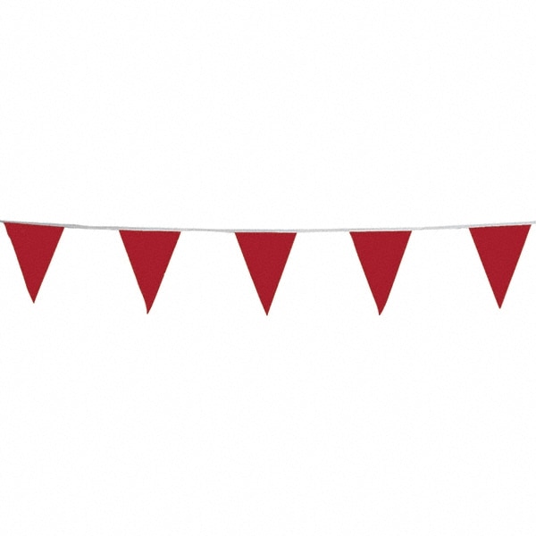 PRO-SAFE 03-400 Pennants; Color: Red ; Overall Length (Feet): 100.00 ; Pennant Length (Inch): 18 ; Pennant Width (Inch): 12 ; Material: Vinyl ; Tensile Strength (Lb./Inch): 107 