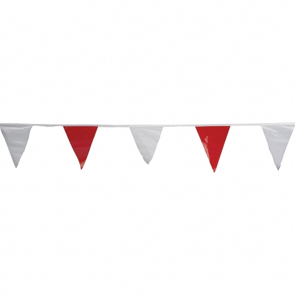 PRO-SAFE 03-401 Pennants; Color: Red/White ; Overall Length (Feet): 100.00 ; Pennant Length (Inch): 18 ; Pennant Width (Inch): 12 ; Material: Vinyl ; Tensile Strength (Lb./Inch): 107 Image