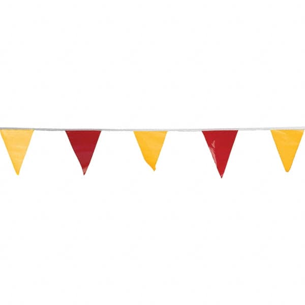 PRO-SAFE 03-407-105 Pennants; Color: Red/Yellow ; Overall Length (Feet): 105.00 ; Pennant Length (Inch): 18 ; Pennant Width (Inch): 12 ; Material: Vinyl ; Tensile Strength (Lb./Inch): 107 