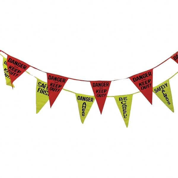 PRO-SAFE 03-406 Pennants; Color: Red/Yellow ; Overall Length (Feet): 60.00 ; Pennant Length (Inch): 18 ; Pennant Width (Inch): 12 ; Material: Vinyl ; Tensile Strength (Lb./Inch): 107 