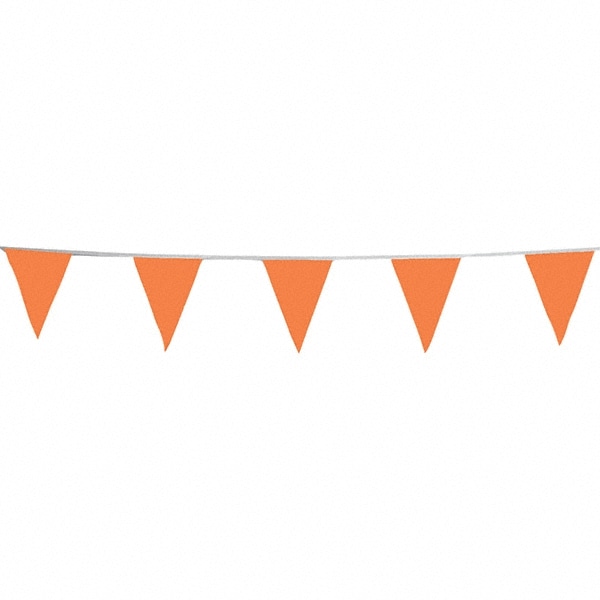 PRO-SAFE 03-402 Pennants; Color: Orange ; Overall Length (Feet): 100.00 ; Pennant Length (Inch): 18 ; Pennant Width (Inch): 12 ; Material: Vinyl ; Tensile Strength (Lb./Inch): 107 Image