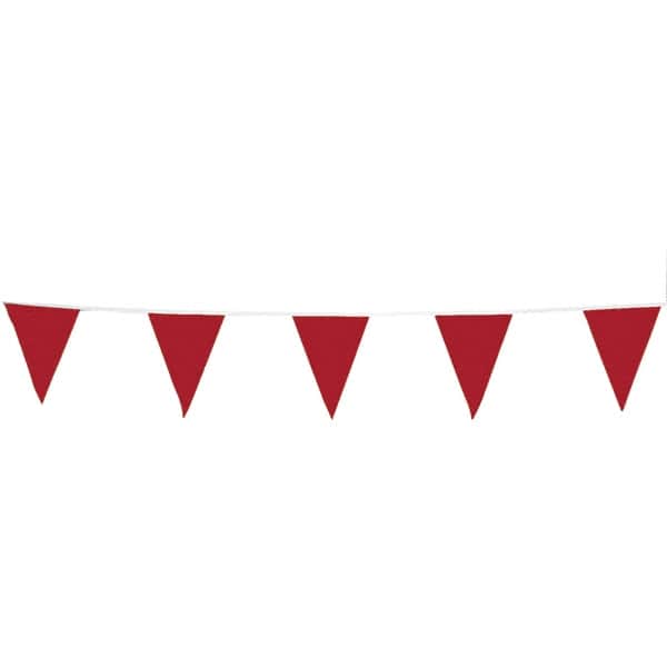 PRO-SAFE 03-400-105 Pennants; Color: Red ; Overall Length (Feet): 105.00 ; Pennant Length (Inch): 18 ; Pennant Width (Inch): 12 ; Material: Vinyl ; Tensile Strength (Lb./Inch): 107 