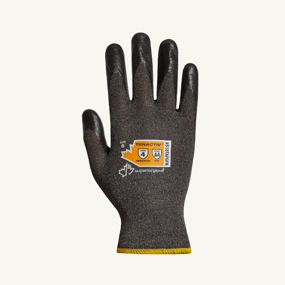 Cut, Puncture & Abrasion-Resistant Gloves: Superior Glove Works STACXPNRT, Cut A7, Puncture 4, Abrasion 5, 13 ga, Size 2X-Small - Engineered Yarn, Micropore Nitrile-Coated, Palm & Fingers Coating, Smooth Grip, Black on Gray Pair