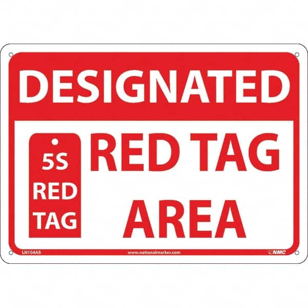 Warning & Safety Reminder Sign: Rectangle, "DESIGNATED RED TAG AREA 5S RED TAG"