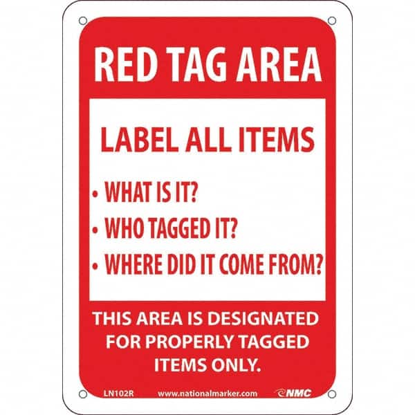 Sign: Rectangle, "Red Tag Area Label All Items Sign"