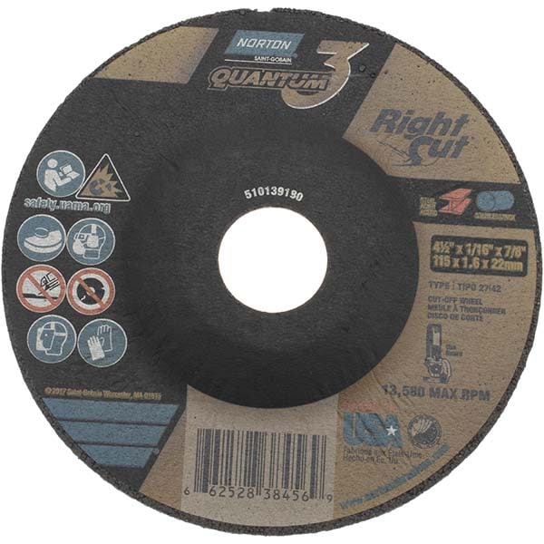 Depressed Center Wheel: Type 27, 4-1/2" Dia, Ceramic Alumina